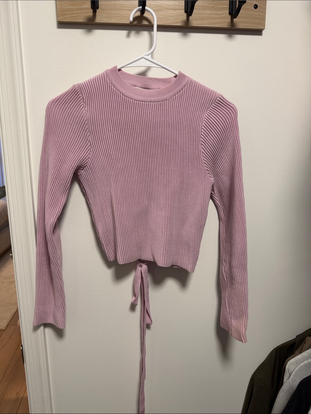 Ribbed Tie-Back Long-Sleeve Top - Pink